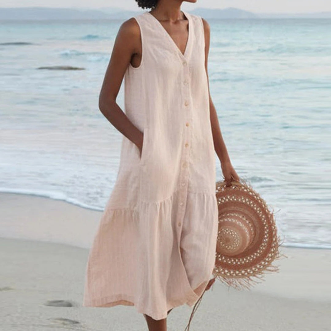 Women's A-Line Midi Dress with Buttons
