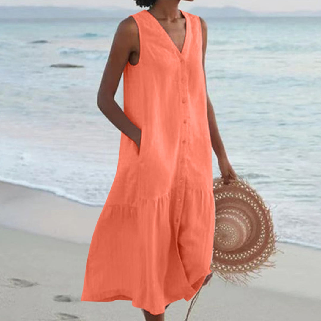 Women's A-Line Midi Dress with Buttons