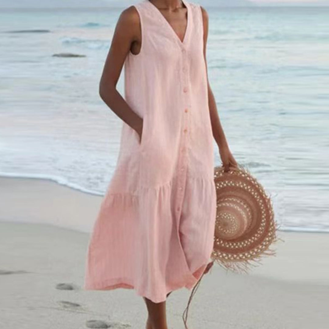 Women's A-Line Midi Dress with Buttons