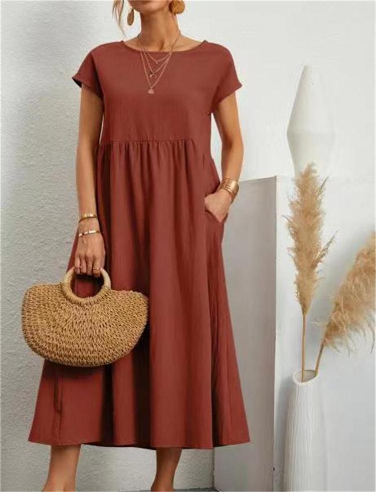 Women’s A-Line Midi Dress with Short Sleeves