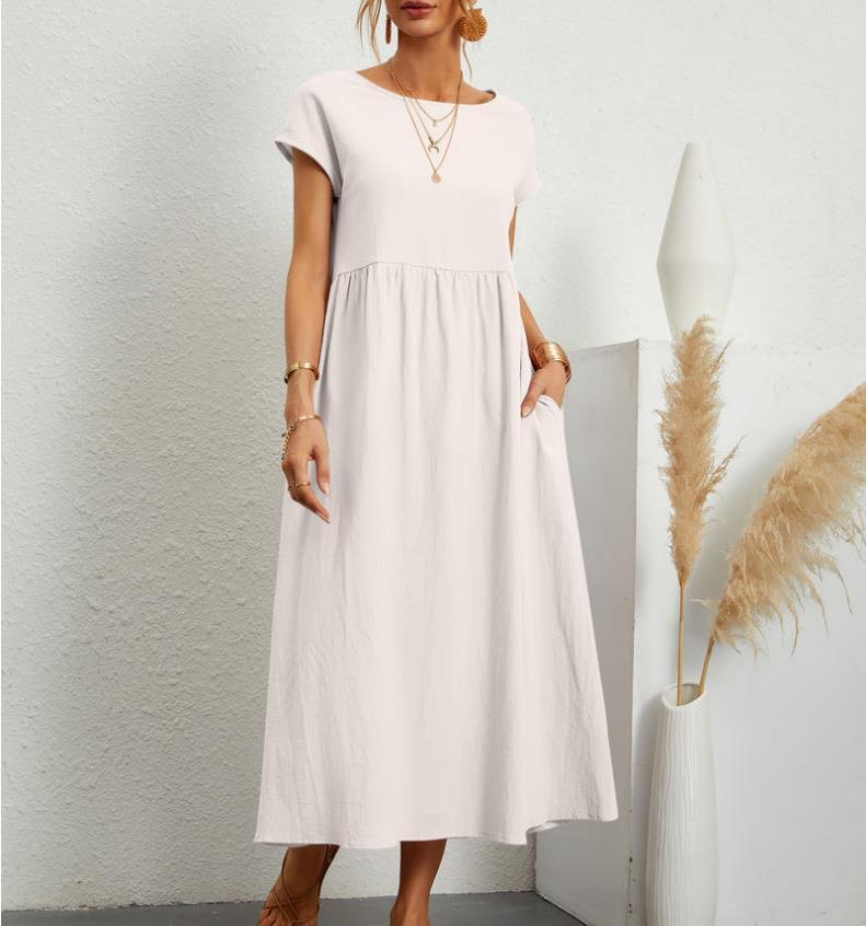 Women’s A-Line Midi Dress with Short Sleeves