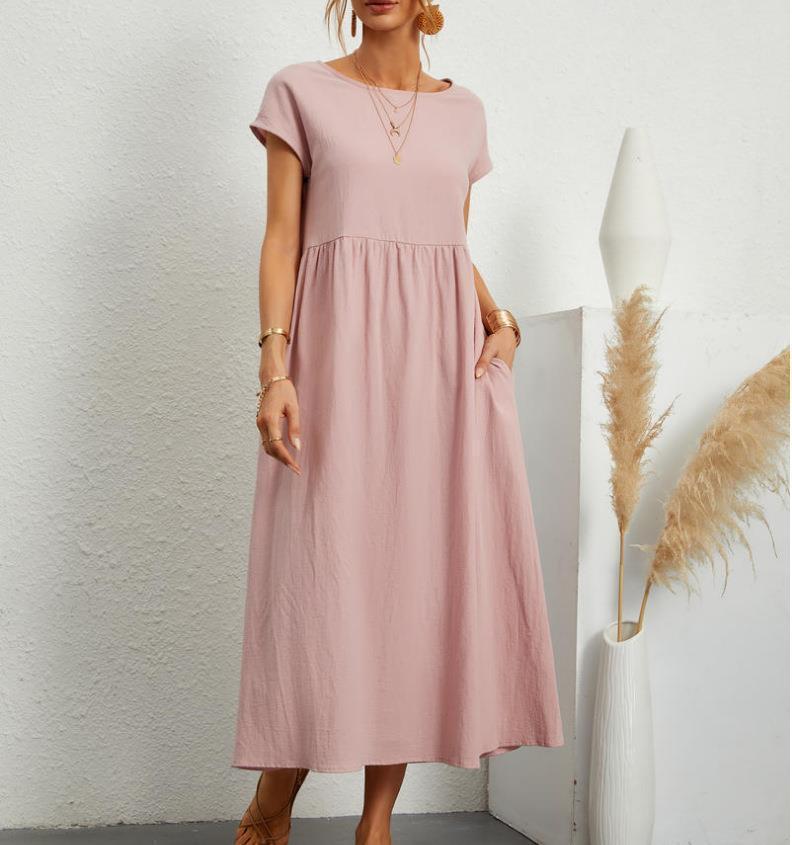 Women’s A-Line Midi Dress with Short Sleeves