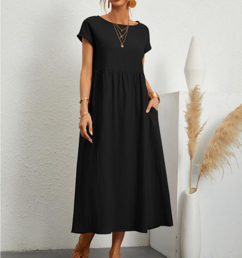 Women’s A-Line Midi Dress with Short Sleeves