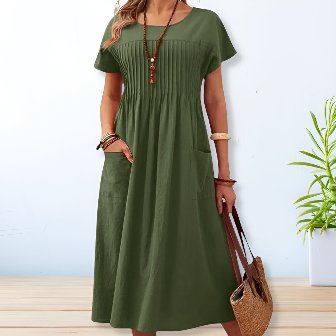 Ladies A-Line Midi Dress with Short Sleeves