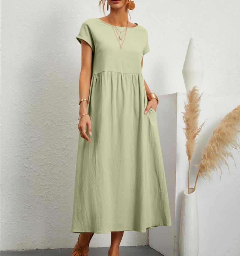 Women’s A-Line Midi Dress with Short Sleeves