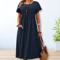 Ladies A-Line Midi Dress with Short Sleeves