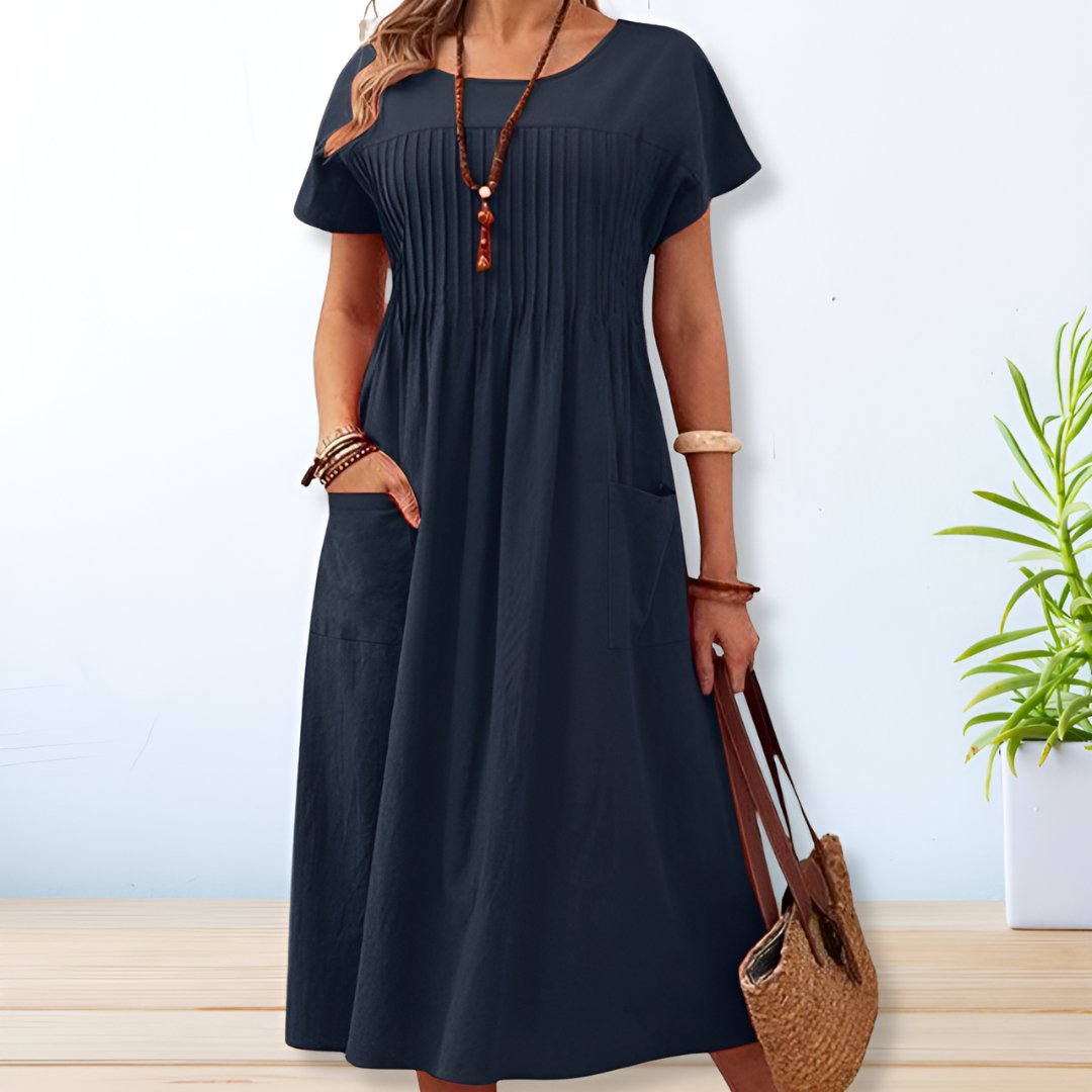 Ladies A-Line Midi Dress with Short Sleeves