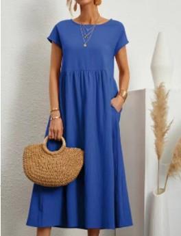Women’s A-Line Midi Dress with Short Sleeves