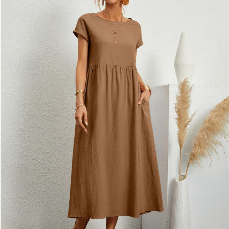 Women’s A-Line Midi Dress with Short Sleeves