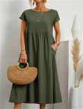 Women’s A-Line Midi Dress with Short Sleeves