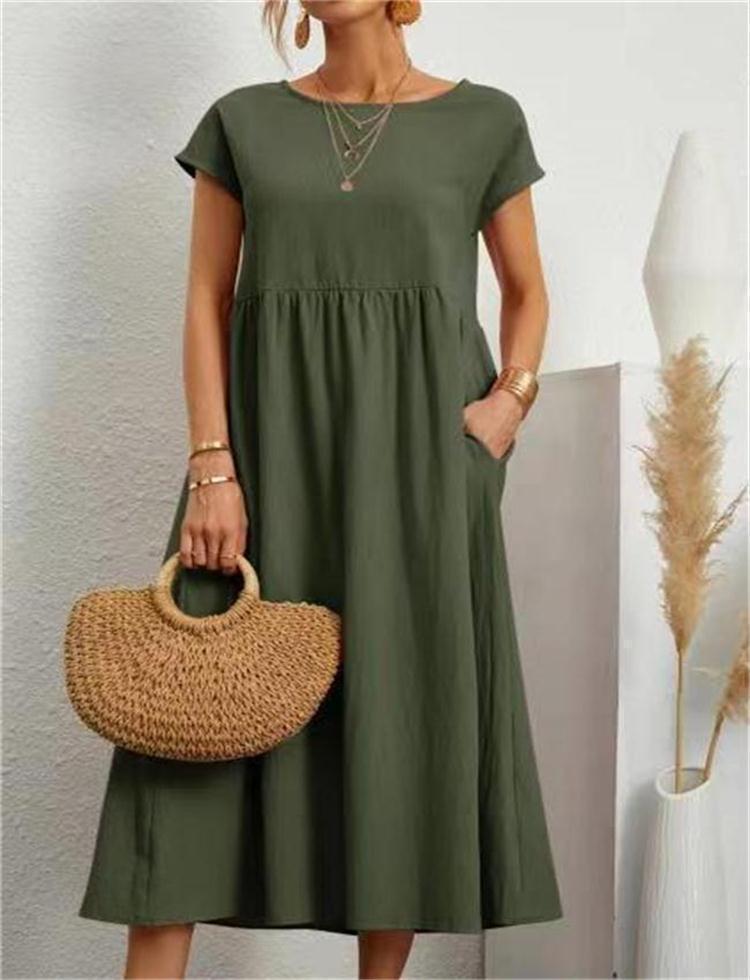 Women’s A-Line Midi Dress with Short Sleeves