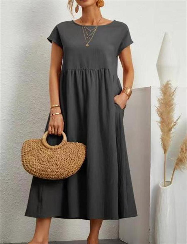 Women’s A-Line Midi Dress with Short Sleeves