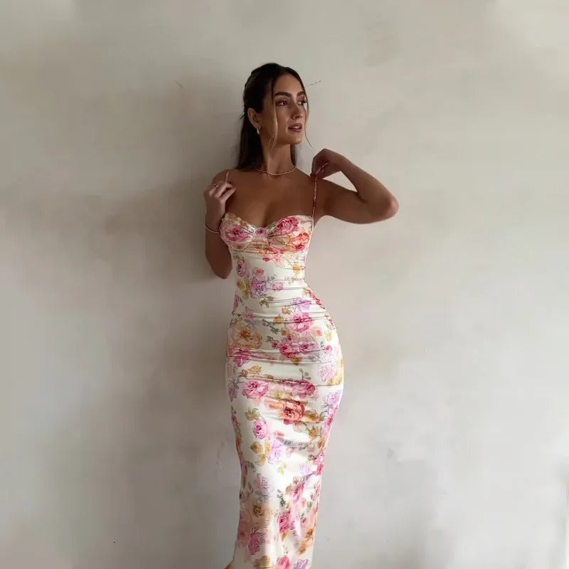 Ladies Floral Bodycon Midi Dress