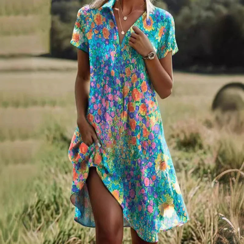 Ladies Floral Shirt Mini Dress