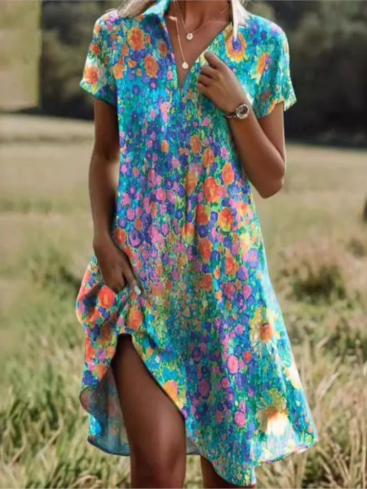 Ladies Floral Shirt Mini Dress