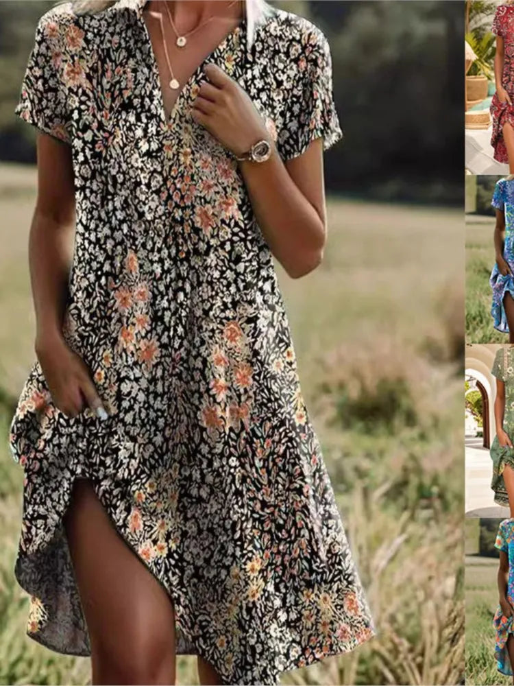 Ladies Floral Shirt Mini Dress