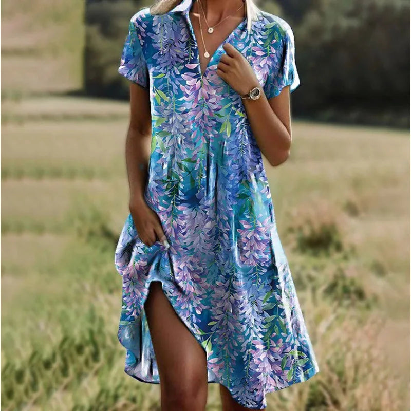 Ladies Floral Shirt Mini Dress