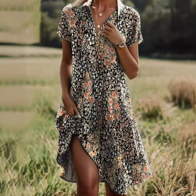 Ladies Floral Shirt Mini Dress