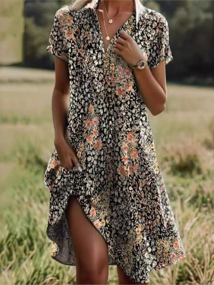 Ladies Floral Shirt Mini Dress
