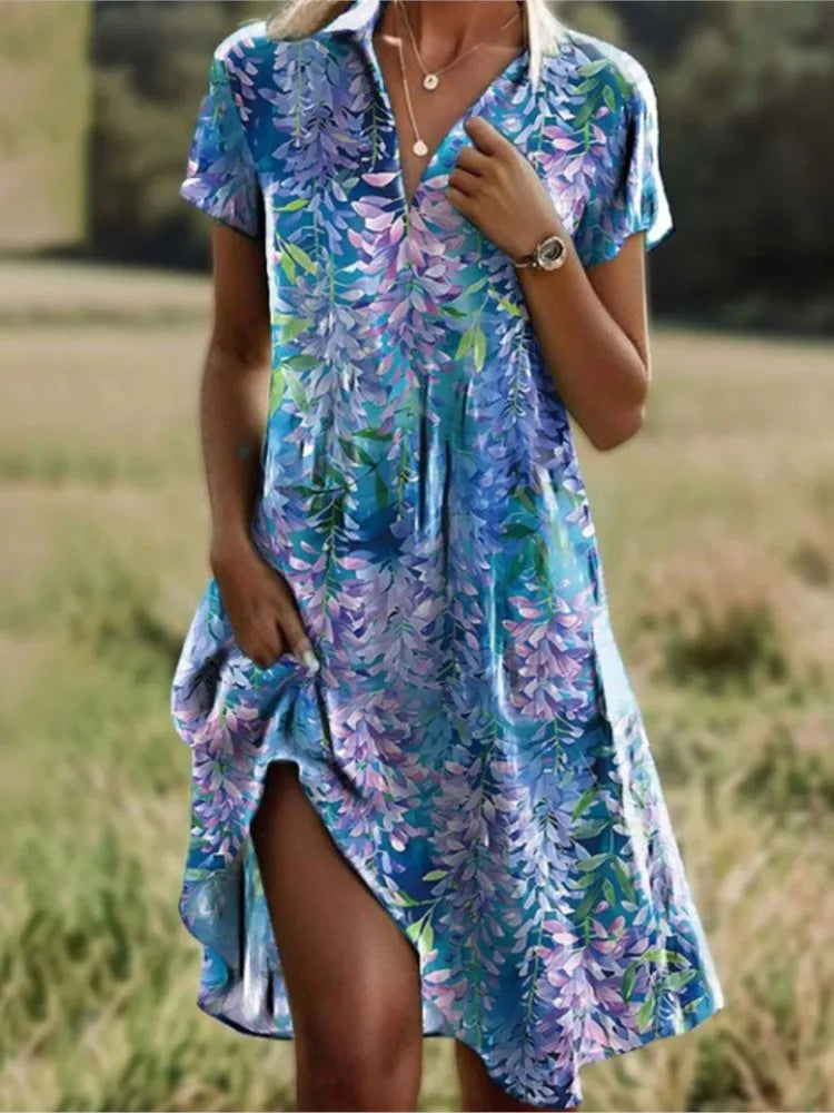Ladies Floral Shirt Mini Dress