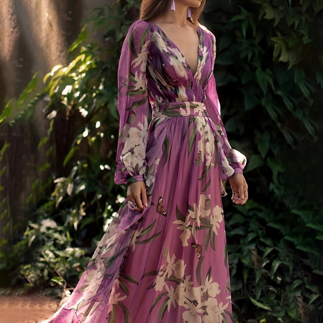 Ladies' Floral V-Neck Maxi Dress