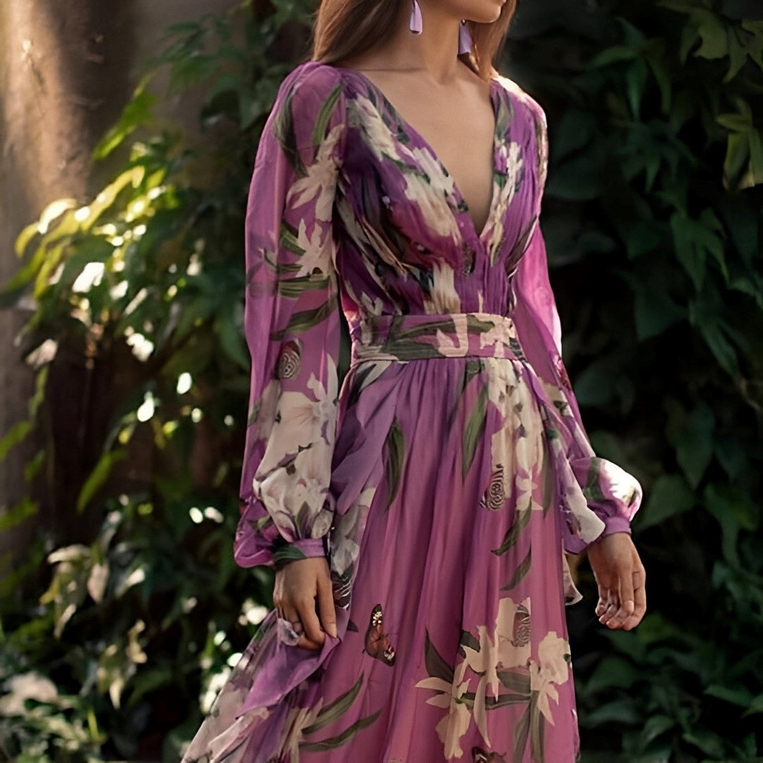 Ladies' Floral V-Neck Maxi Dress