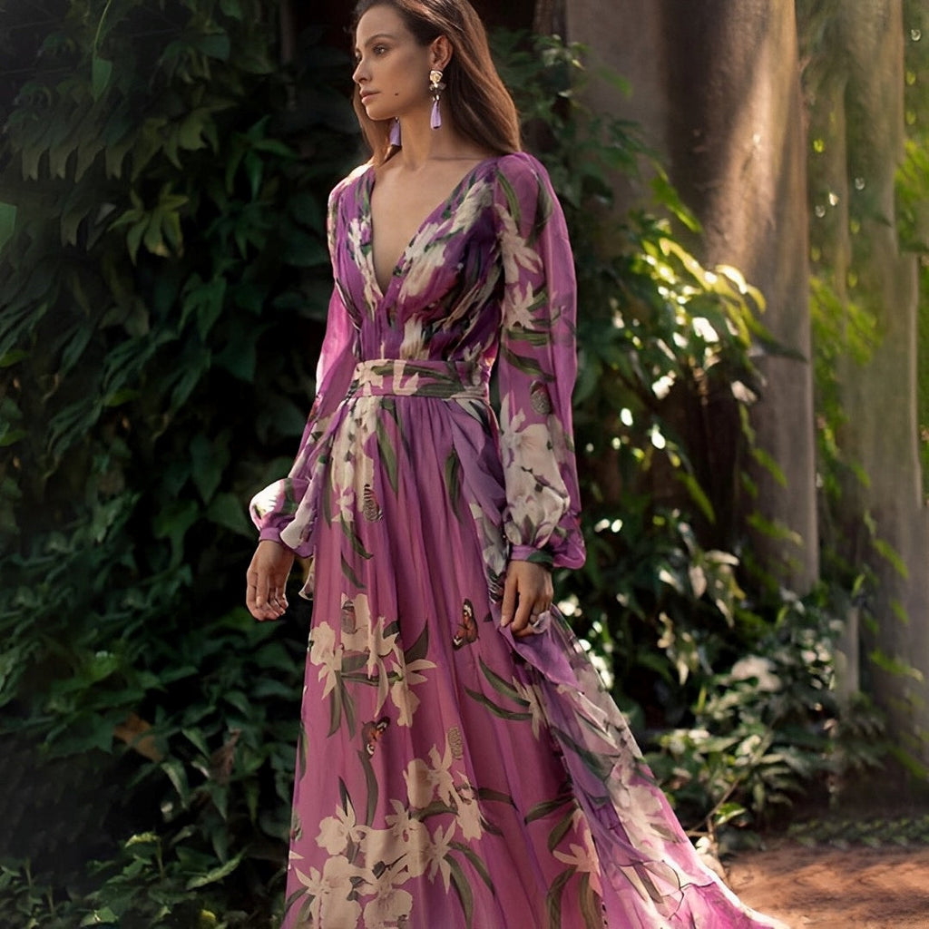 Ladies' Floral V-Neck Maxi Dress
