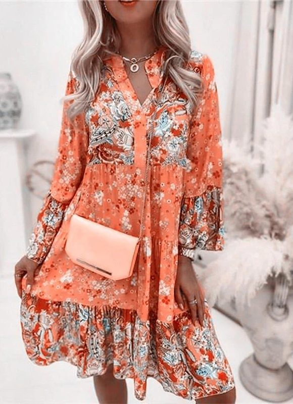 Ladies Floral V-Neck Mini Dress