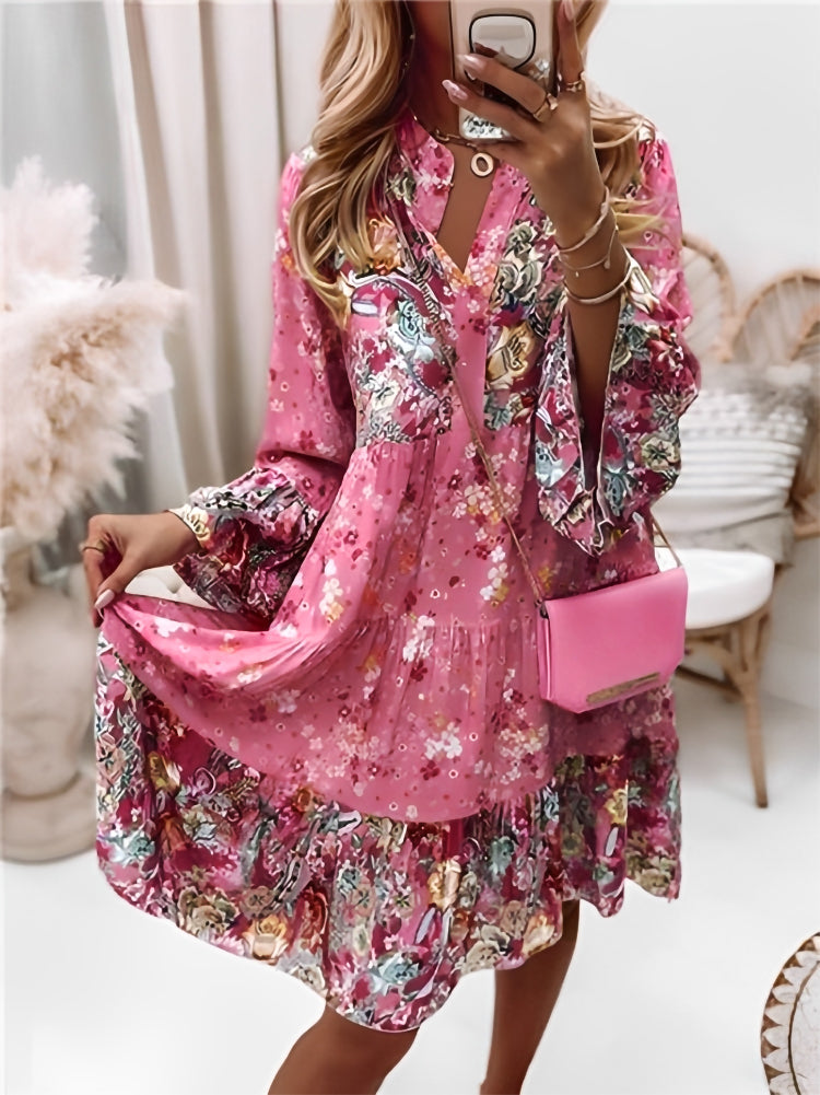 Ladies Floral V-Neck Mini Dress