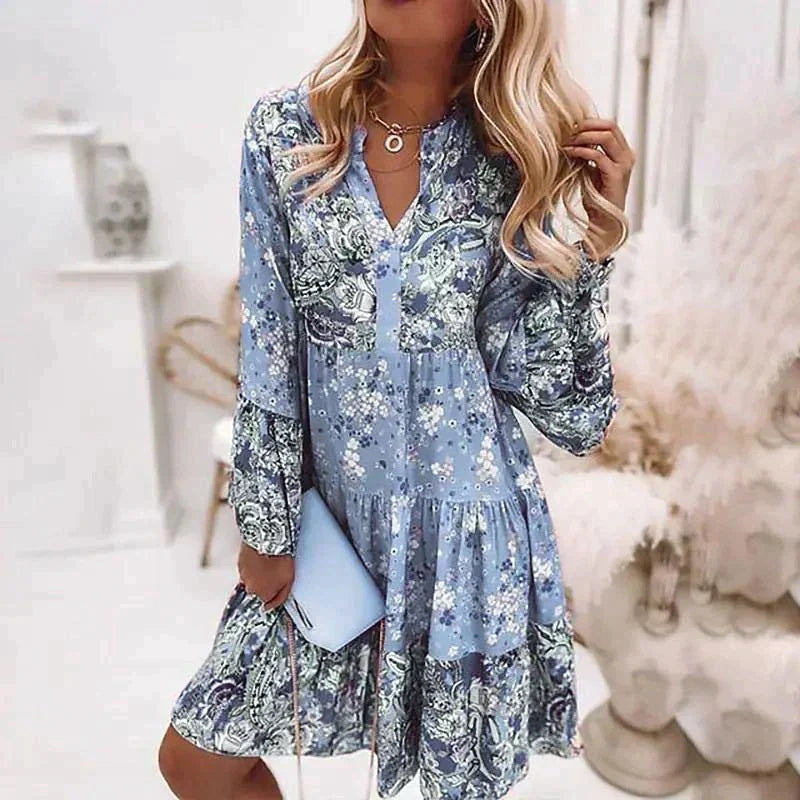 Ladies Floral V-Neck Mini Dress
