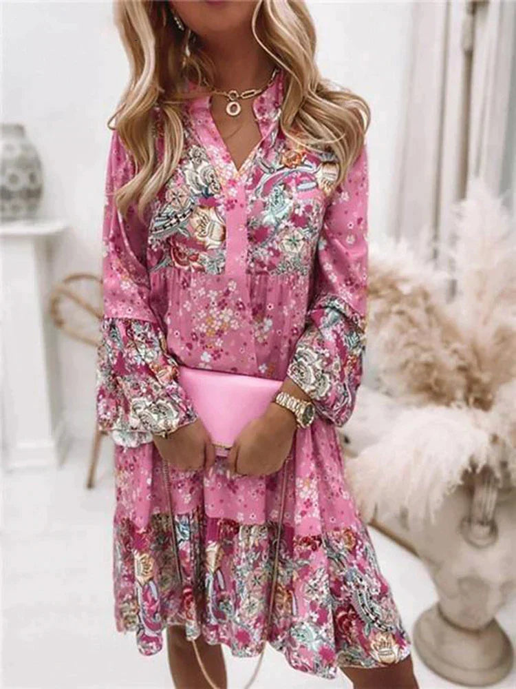 Ladies Floral V-Neck Mini Dress