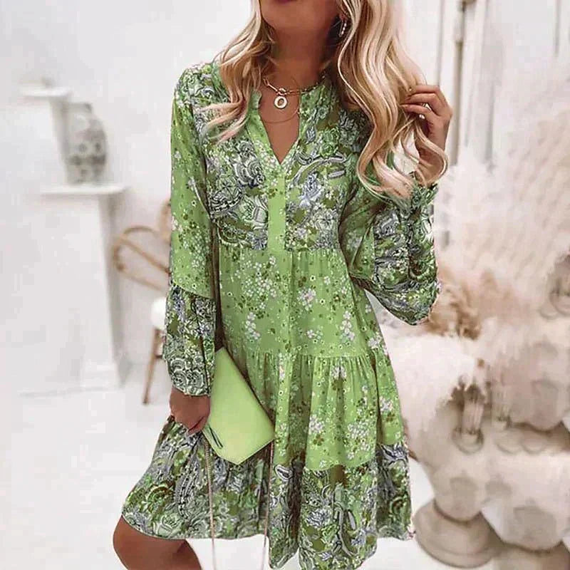 Ladies Floral V-Neck Mini Dress