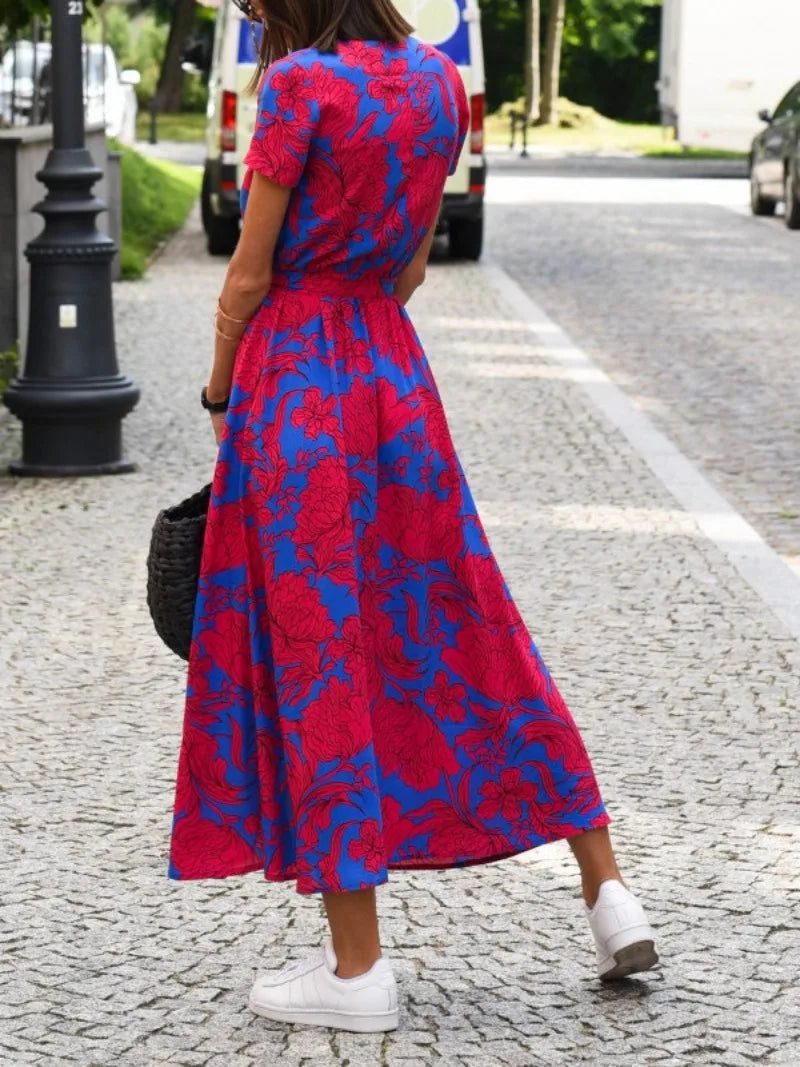 Ladies Floral Wrap Midi Dress