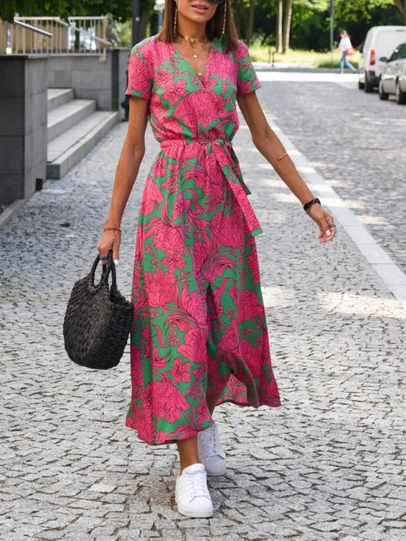Ladies Floral Wrap Midi Dress
