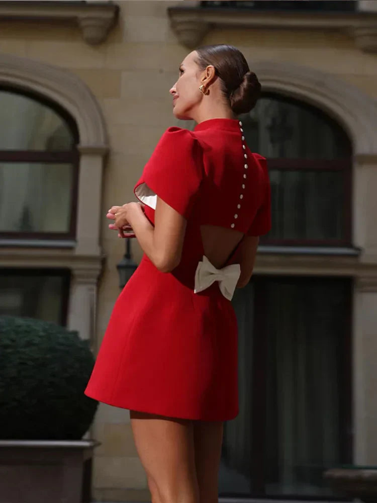 Women's A-Line Mini Dress with Bow at the Back