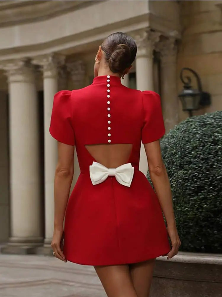 Women's A-Line Mini Dress with Bow at the Back
