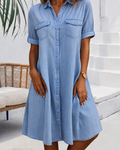 Women's Denim Shirt Dress with Button Placket