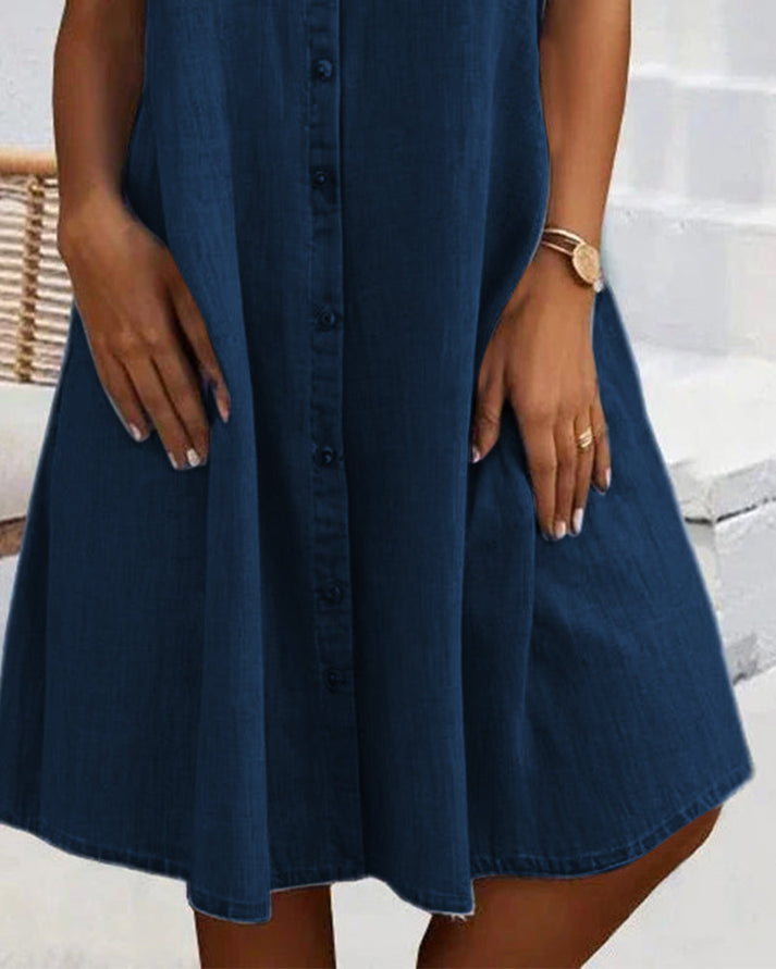 Women's Denim Shirt Dress with Button Placket