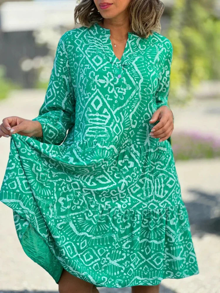 Ladies Layered Midi Dress with Print
