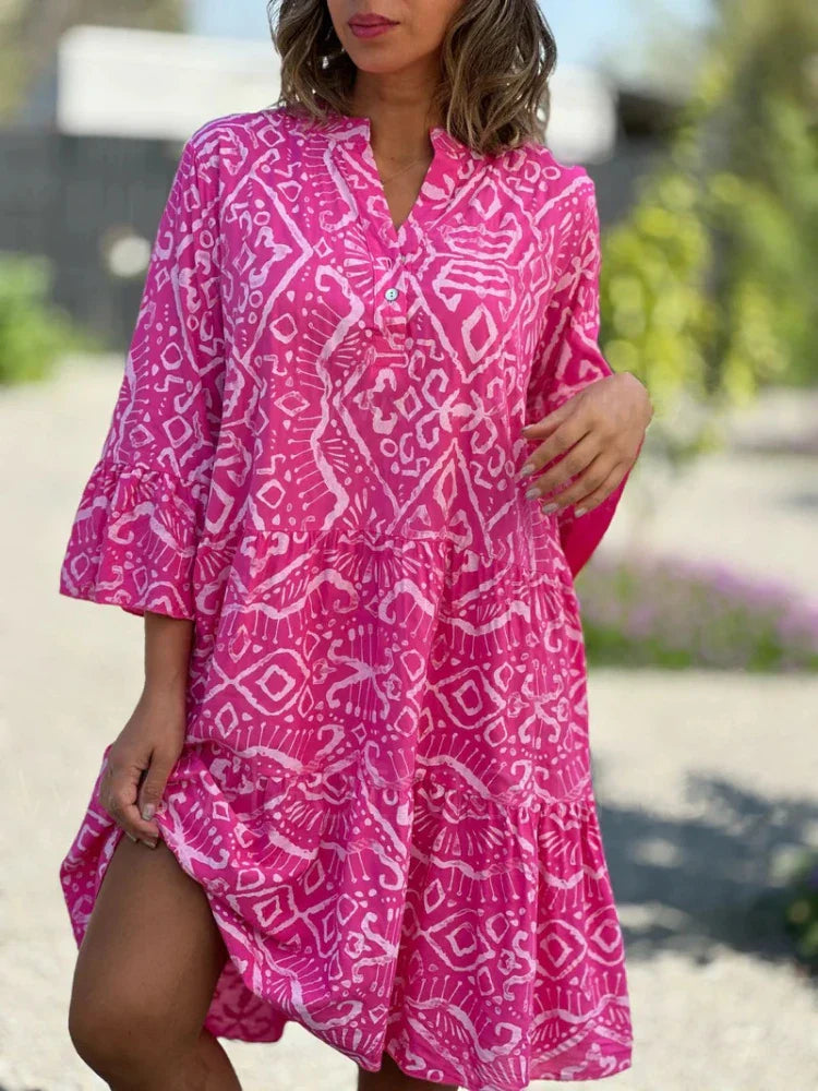 Ladies Layered Midi Dress with Print