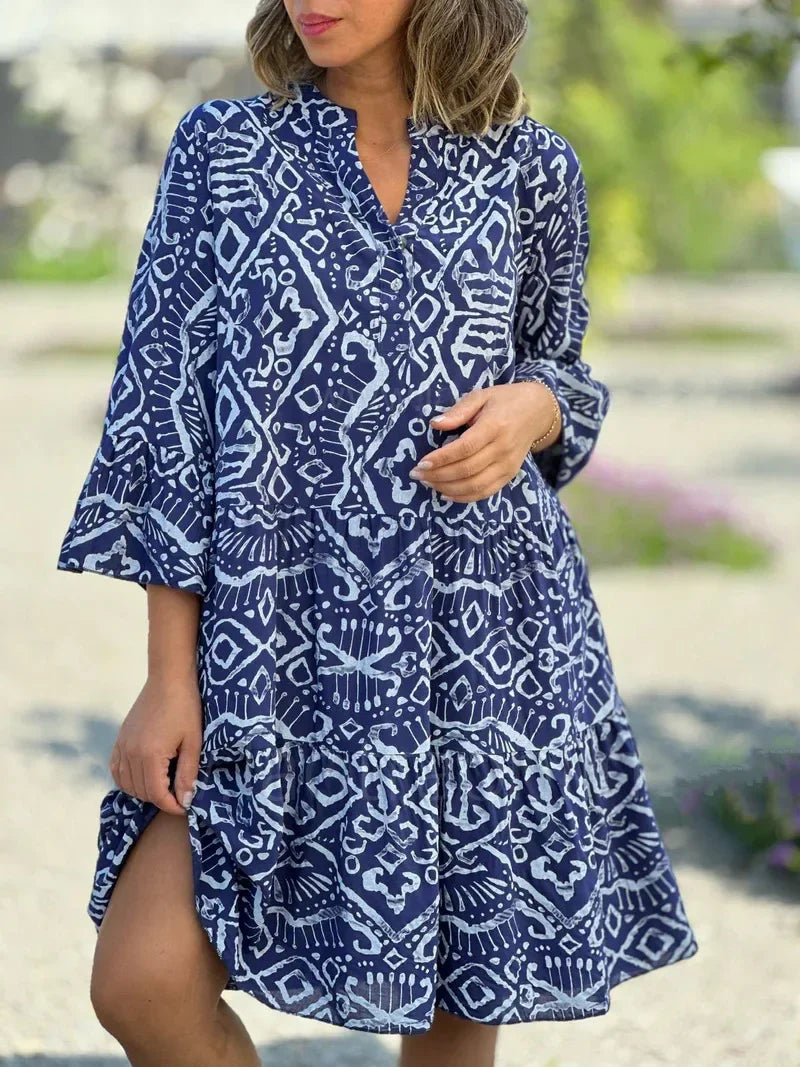 Ladies Layered Midi Dress with Print