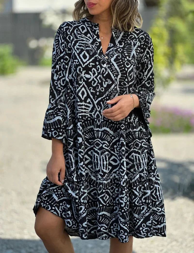 Ladies Layered Midi Dress with Print