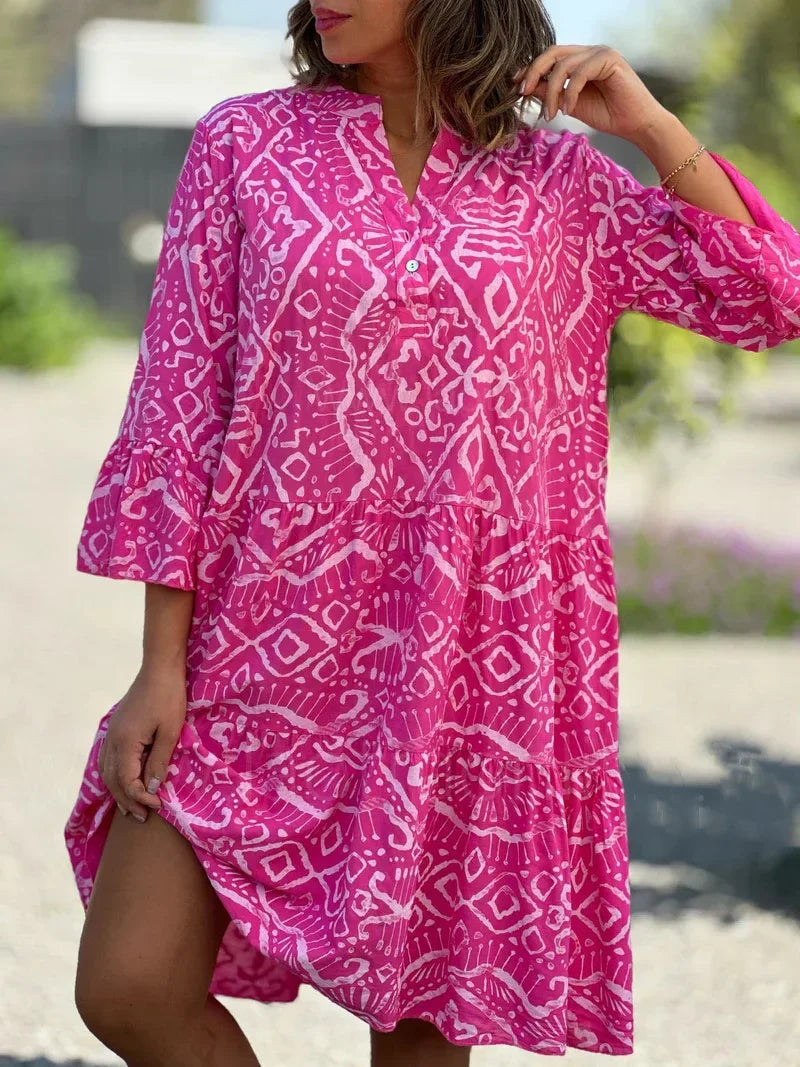Ladies Layered Midi Dress with Print