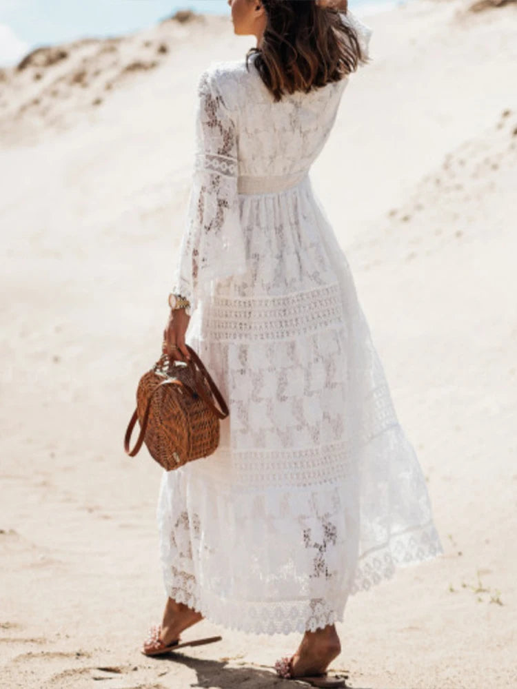 Ladies' Maxi Dress with Long Sleeves and Lace