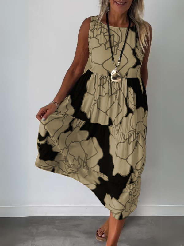 Women's Sleeveless Floral A-Line Midi Dress