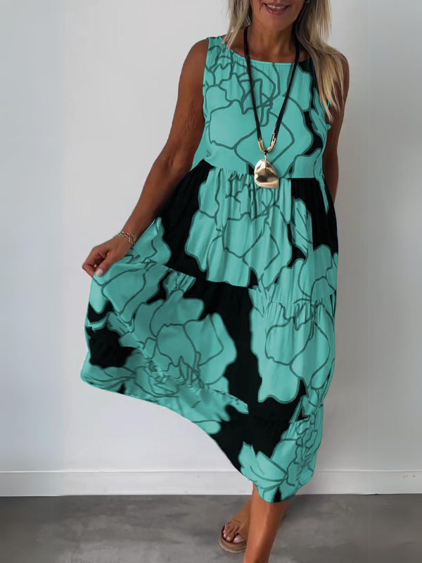 Women's Sleeveless Floral A-Line Midi Dress