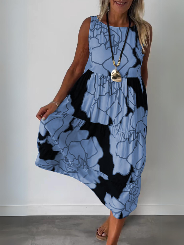Women's Sleeveless Floral A-Line Midi Dress