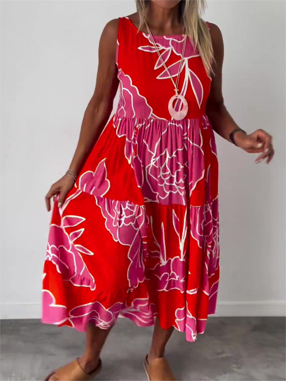 Women's Sleeveless Floral A-Line Midi Dress