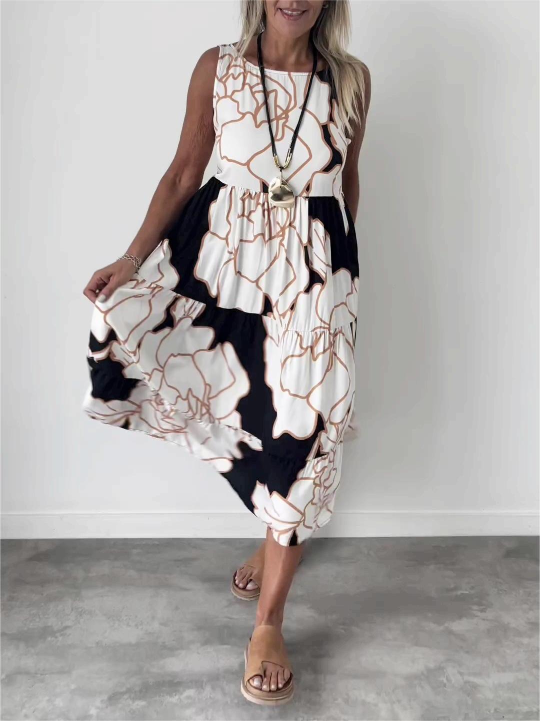 Women's Sleeveless Floral A-Line Midi Dress