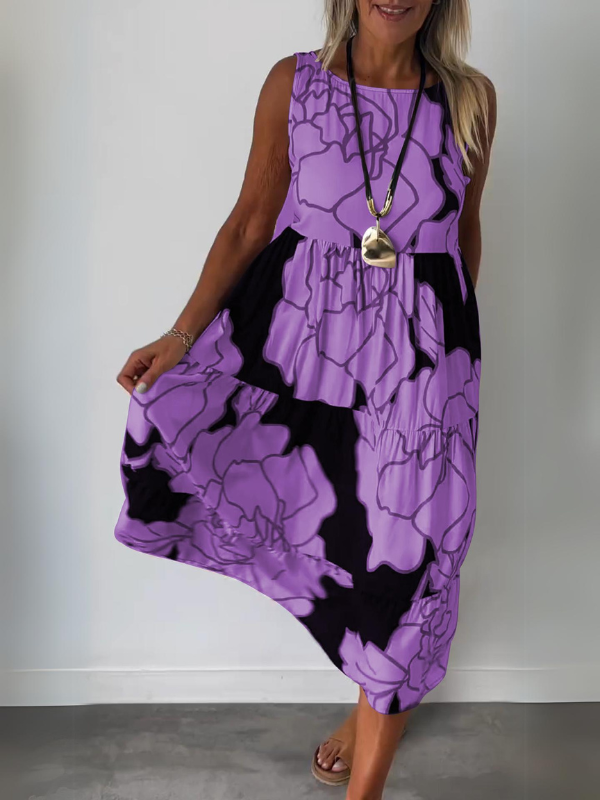 Women's Sleeveless Floral A-Line Midi Dress